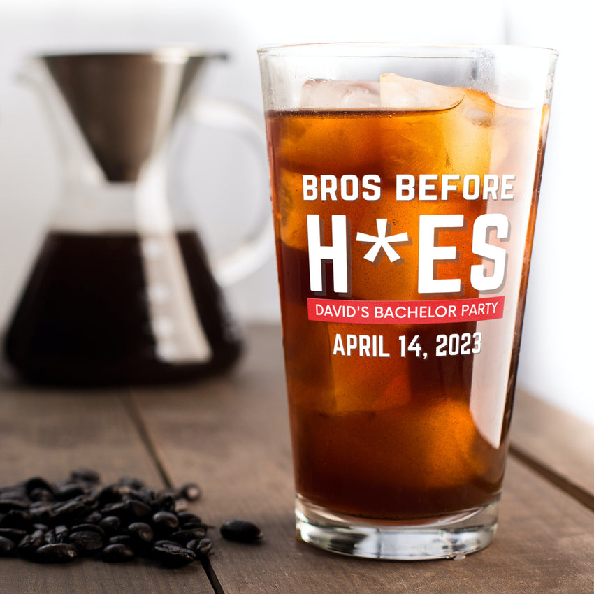 Bros Before Hoes Bachelor Party Favor Beer Glass