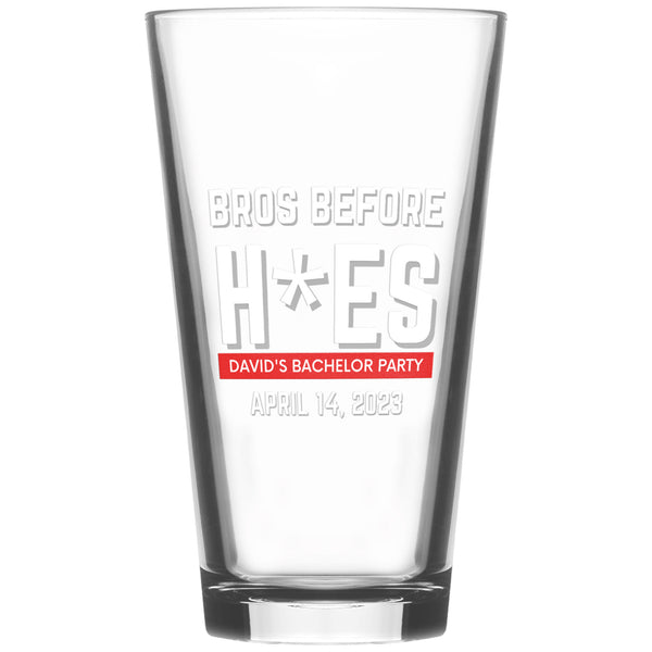 Bros Before Hoes Bachelor Party Favor Beer Glass