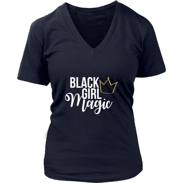 Black Girl Magic with Gold Crown V-Neck - Black Girl Magic
