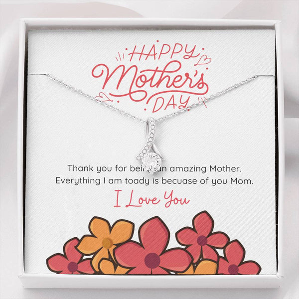 Happy Mother's Day Necklace - Boxed Pendant with Red Flower Design