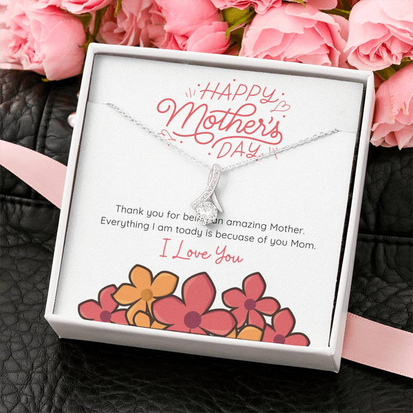 Happy Mother's Day Necklace - Boxed Pendant with Red Flower Design