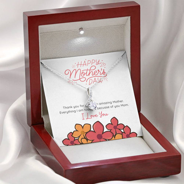 Happy Mother's Day Necklace - Boxed Pendant with Red Flower Design