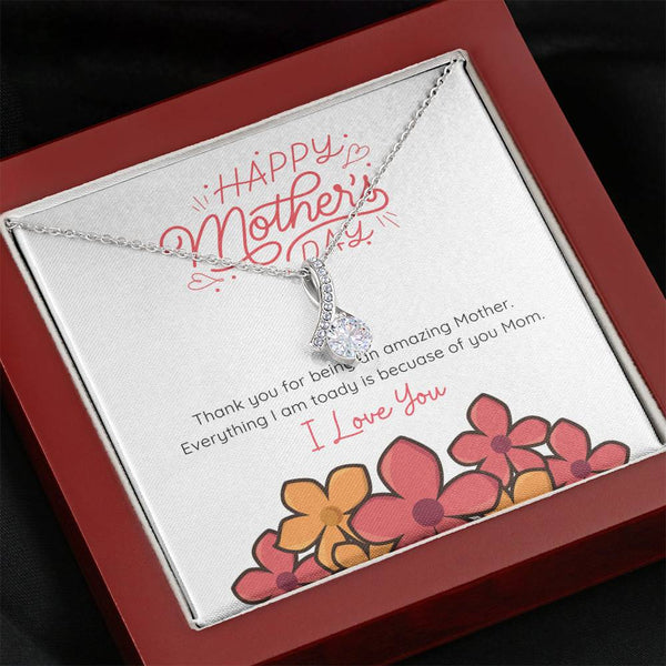 Happy Mother's Day Necklace - Boxed Pendant with Red Flower Design