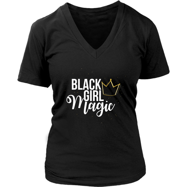 Black Girl Magic with Gold Crown V-Neck - Black Girl Magic