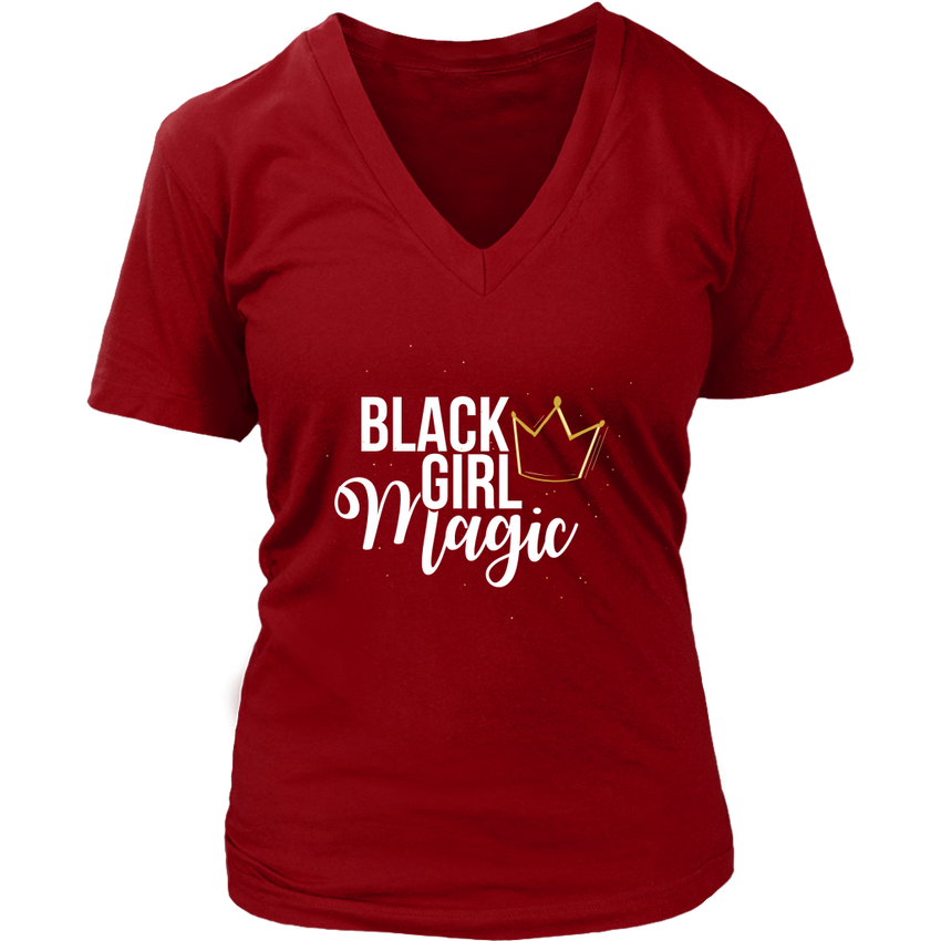 Black Girl Magic with Gold Crown V-Neck - Black Girl Magic